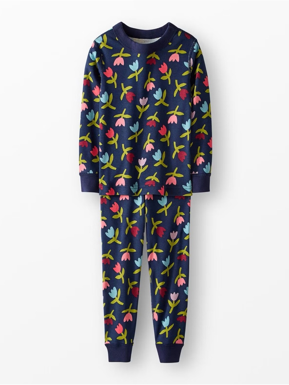 Hanna Andersson HannaJams Pajama Set in “Multi Tulips on Navy”